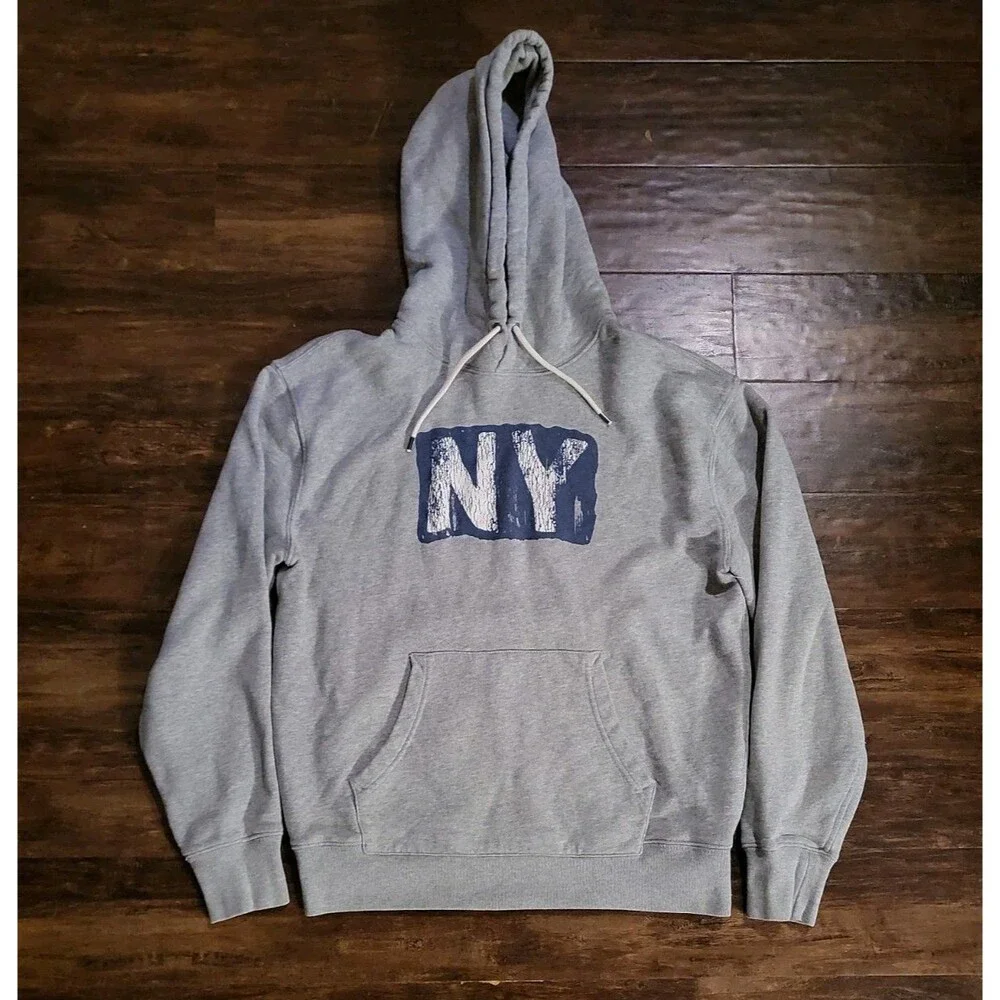 J.Crew Vintage Fleece Gray Hoodie New York NYC Mens Size Small Pullover Cotton
